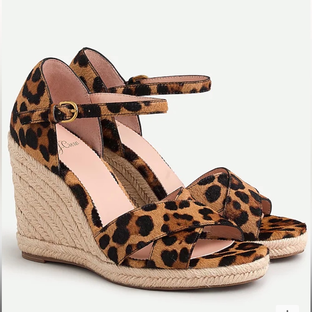 JCrew Jute Wedge Sandals in Leopard Calf Hair